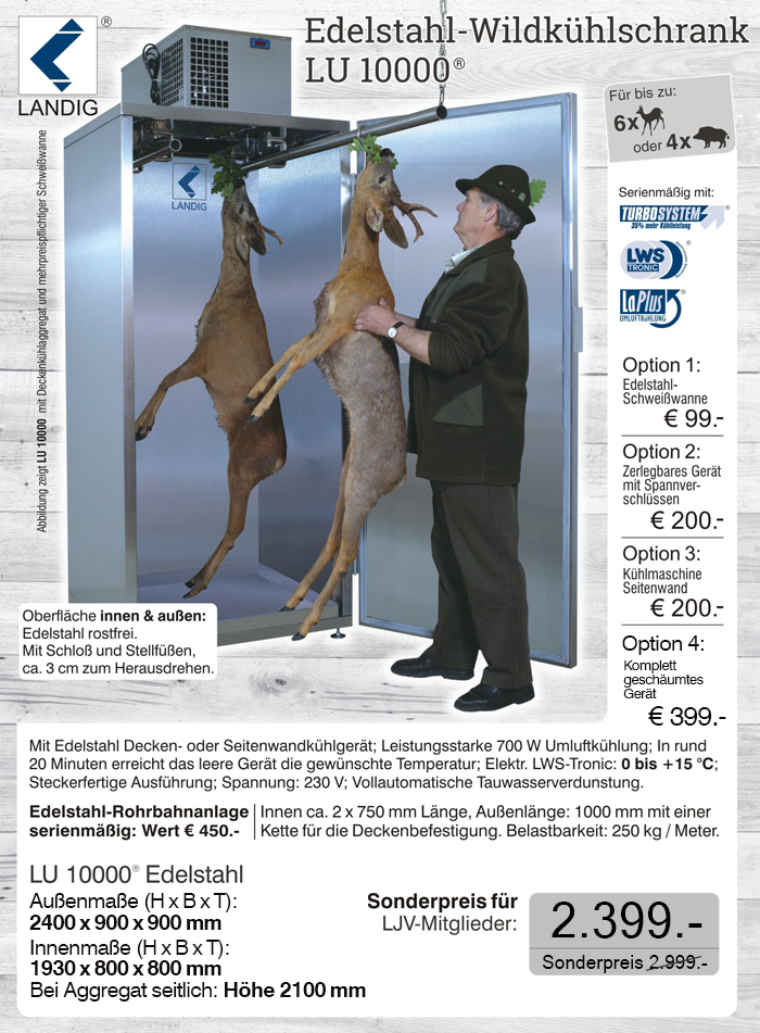 Jetzt das Original von landig bestellen: Wildk�hlschrank LU 10000 Plus - profiger�te aus dem Hause Landig