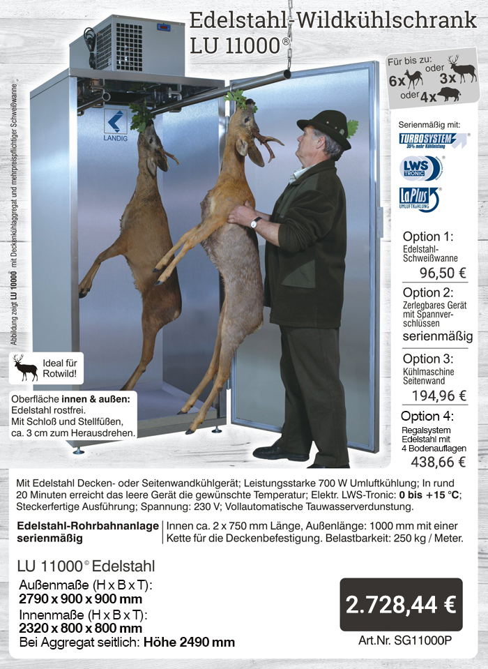 Jetzt das Original von landig bestellen: Wildk�hlschrank LU 11000 Plus - profiger�te aus dem Hause Landig